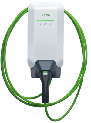 Keba P40 white front3 11kW RGB green cable green bar