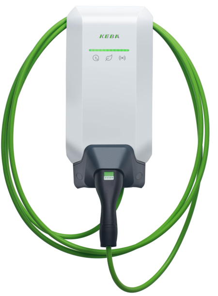 Keba P40 white front3 11kW RGB green cable green bar