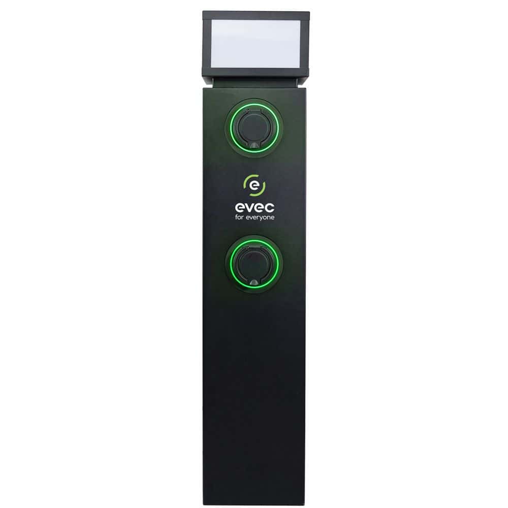 EVEC EDP01 Floor mounted smart EV charger DUAL pedestal 2×7.4kW socket