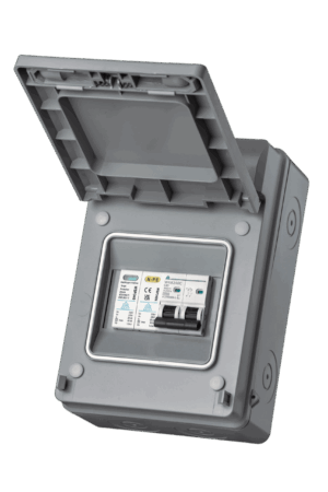 WCED 2 Module MCB Plus Surge Protection, in 4 way IP65 enclosure. WPKB240CSP