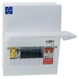 Lewden RCBO 6way Consumer Unit 100A M/S + TYPE 2 SPD Square KOs. PRO-S06W-R1S