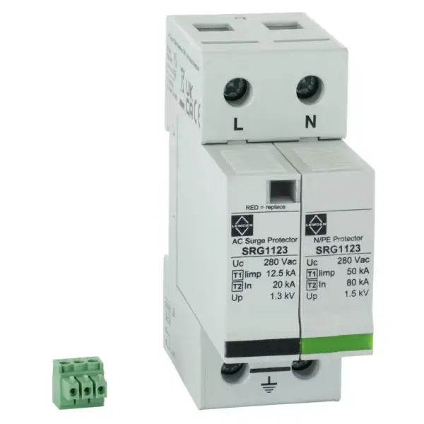 Lewden-SRG1123-50kA-2-Module-Single-Pole-and-Earth-Type-123-Surge-Protector
