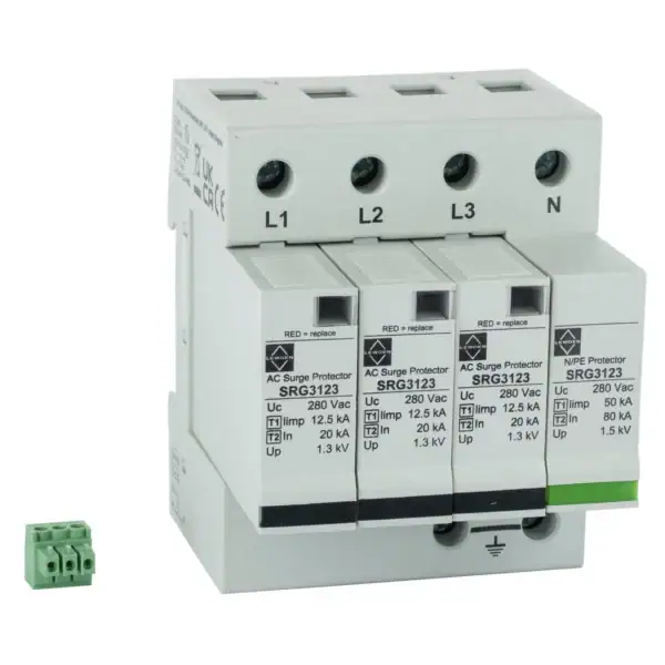 Lewden-SRG3123-50kA-4-Module-Single-Pole-and-Earth-Type-123-Surge-Protector