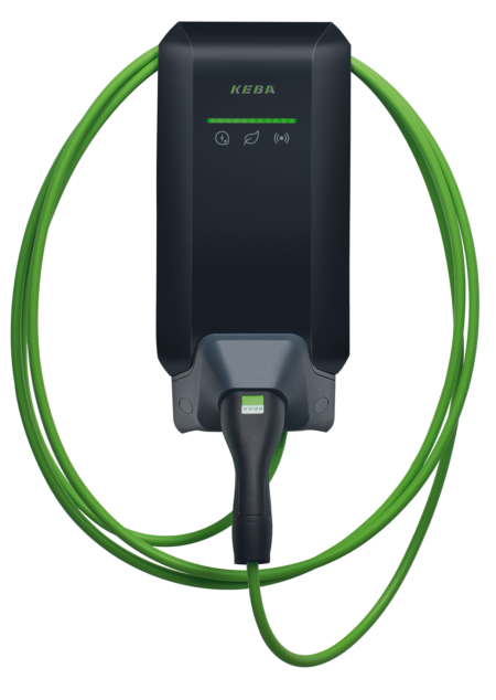 Keba_P40_black_front3_11kW_RGB_green cable-green bar Keba P40 black front3 11kW RGB green cable green bar