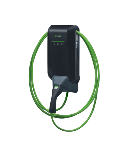 Keba_P40_black_side3_11kW_green cable-green bar Keba P40 black side3 11kW green cable green bar